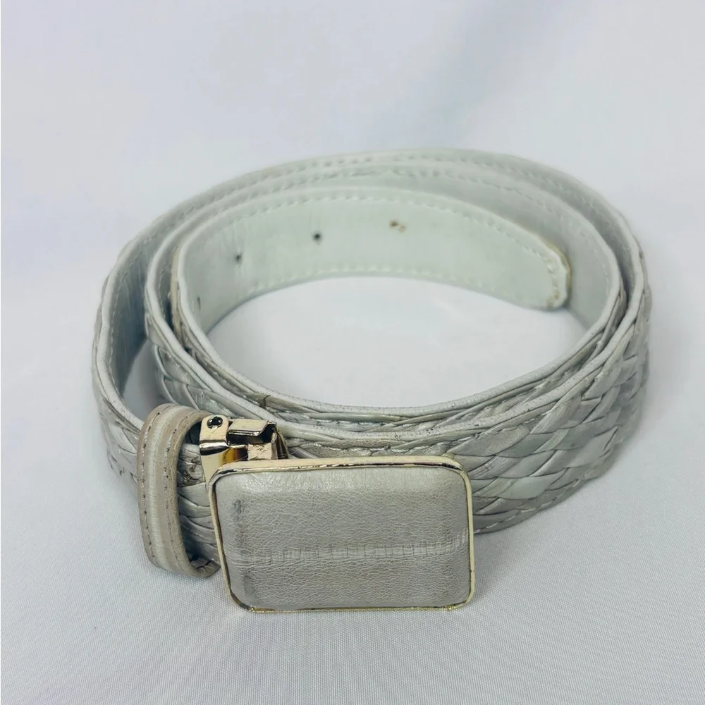 Vintage 90's Women's Leather Braided Woven Mint Sea foam Green Belt L‎